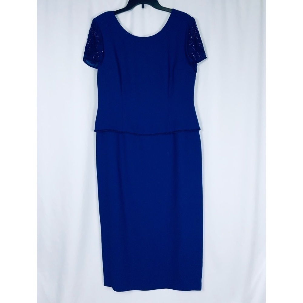 Talbots Elegant Sapphire Blue Midi Beaded Short Sleeves Event Dress 12 NWT